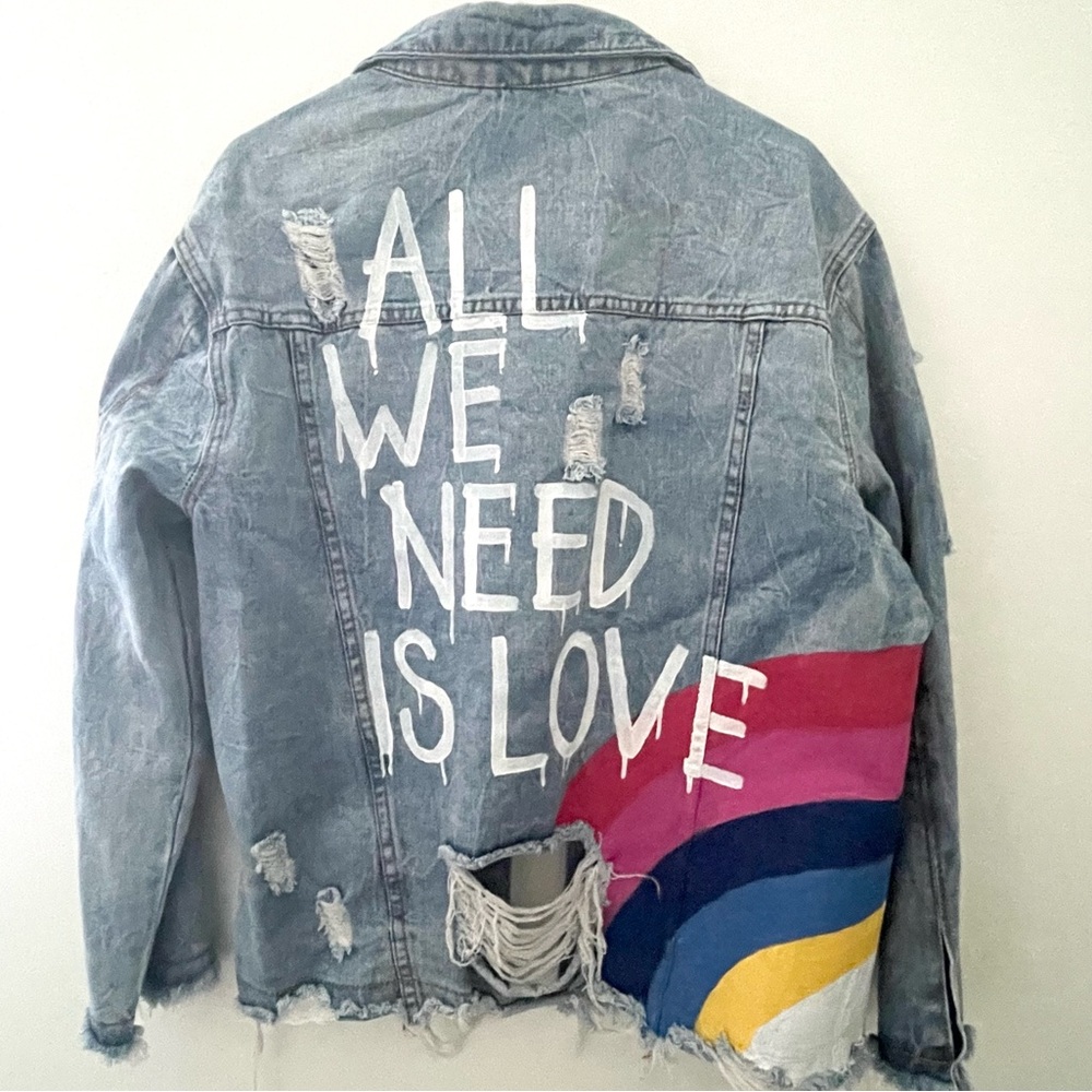 Wren & Glory “All We Need Is Love” hand painted denim jacket